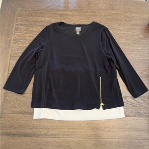 Travelers by Chicos Black and White Blouse with Gold Zipper 1x